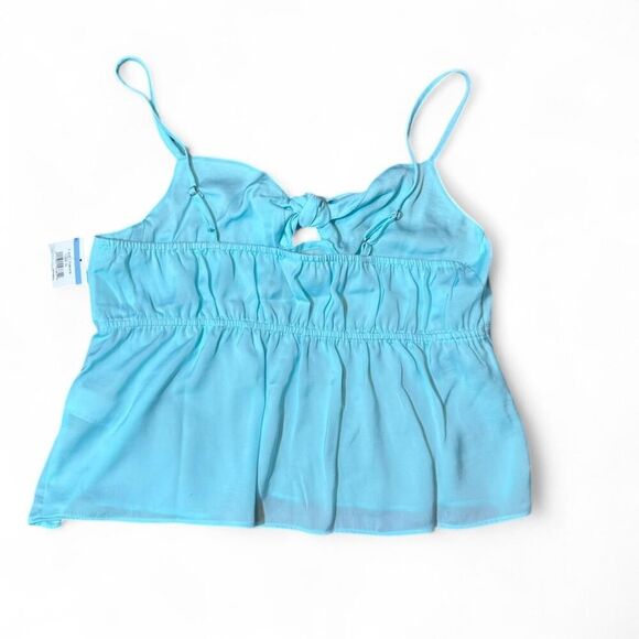 Bp Women's Teal Paradise Bow Tie Cut out smocked back cami top blouse Sz M - Picture 4 of 6